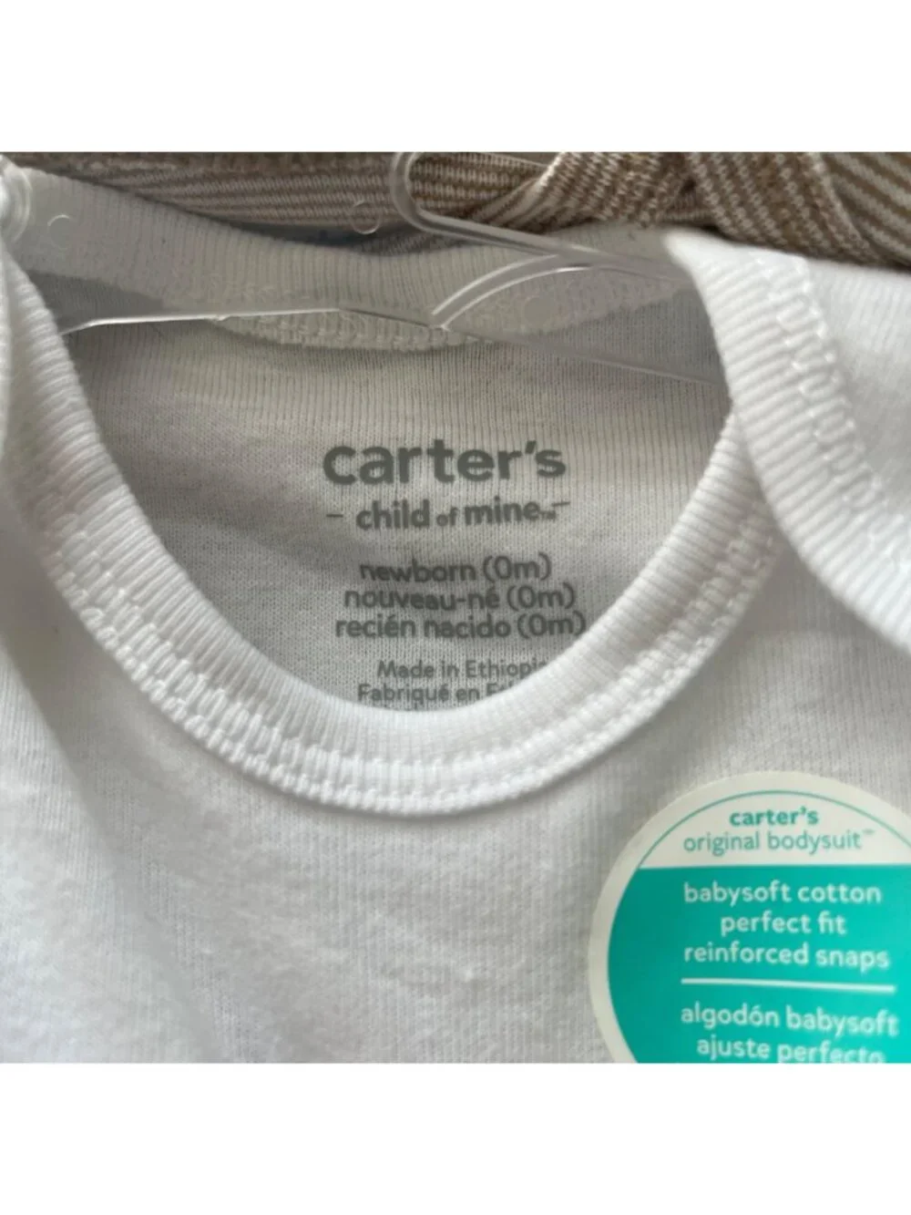 Carter's Child of Mine Bodysuits Newborn Tan Bears Stripes 100% Cotton